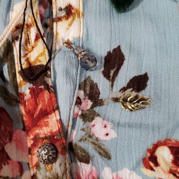 Aratta Silent Journey Floral Flower Blouse Button Down Shirt Velvet Collar Small - Picture 3 of 16